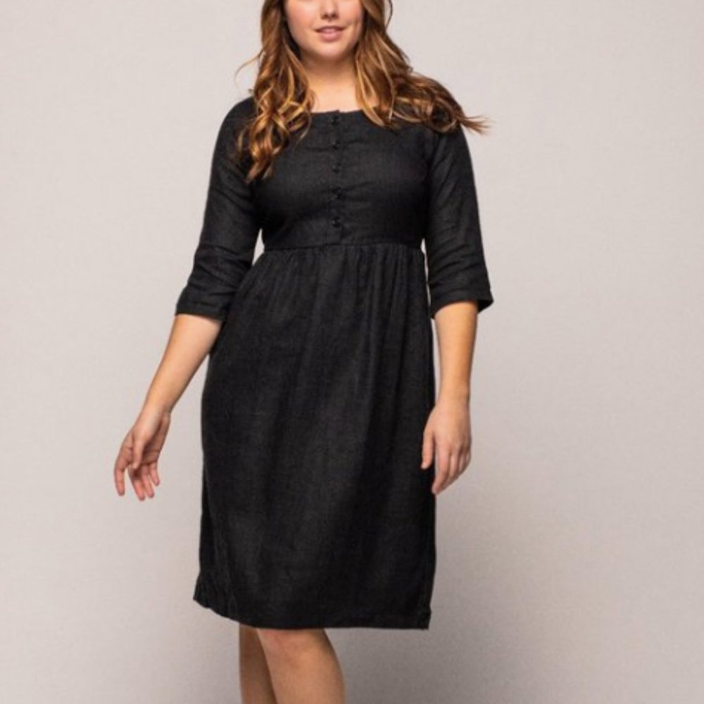 Pyne and Smith Model No.12 Button Up, Midi Dress, Black, Size Small NWT